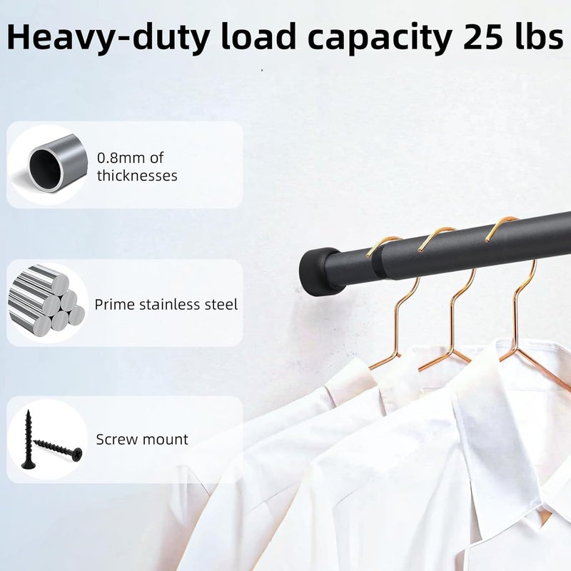TwinkleTool Closet Rod for Hanging Clothes, 30-92 Inch Adjustable Shower Curtain Rod Heavy Duty Wall Mount Clothes Hanging Bar for Closet, Wardrobes, Bathroom, RV, Window, Laundry, Room Divider, Black - Image 3